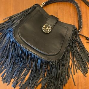 Michael Kors Lillie Medium Fringed Leather Shoulder / Crossbody Purse